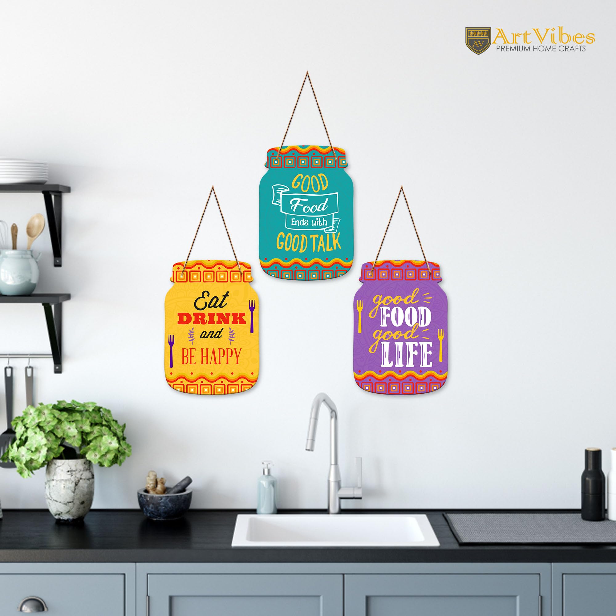 Artvibes Good Food Good Life Quotes Wall Hanger For Home Decor | Gifts | Wall Art | Decoration Wooden Hanging Items | Kitchen Wo